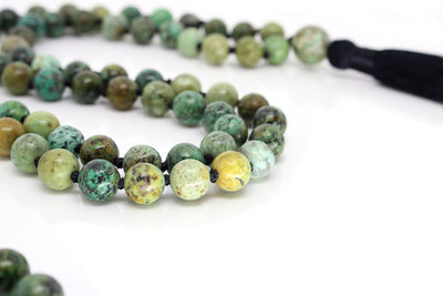 African Turquoise Mala Beads Necklace - "I am Divine" - MeruBeads