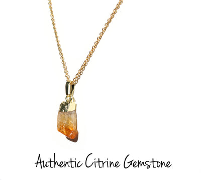 Raw Citrine Pendant with Gold Plated Necklace - MeruBeads