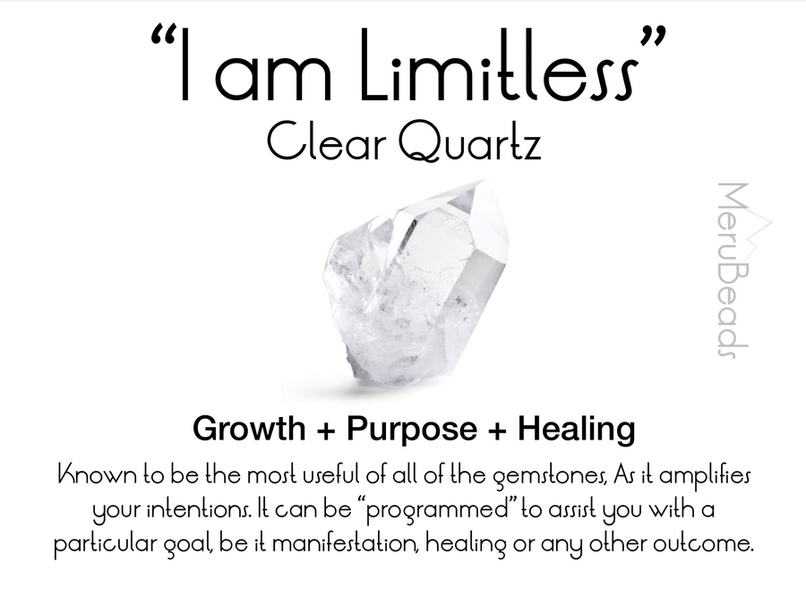 Clear Quartz Mala Beads Necklace - "I am Limitless" - MeruBeads
