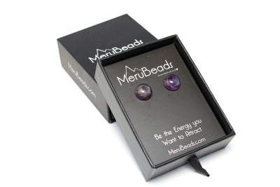 Platinum Plated Round Amethyst Stud Earrings - MeruBeads