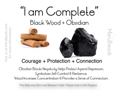 Obsidian & Dark Wood Mala Beads Necklace - "I am Complete" - MeruBeads