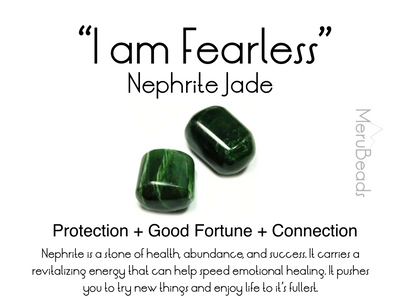 Nephrite Jade Mala Beads Necklace - "I am Fearless" - MeruBeads