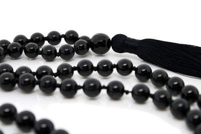 Obsidian Mala Beads Necklace - "I am Strong" - MeruBeads