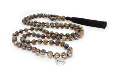 Red Leopardskin Jasper Mala Beads Necklace - "I am Dedicated" - MeruBeads