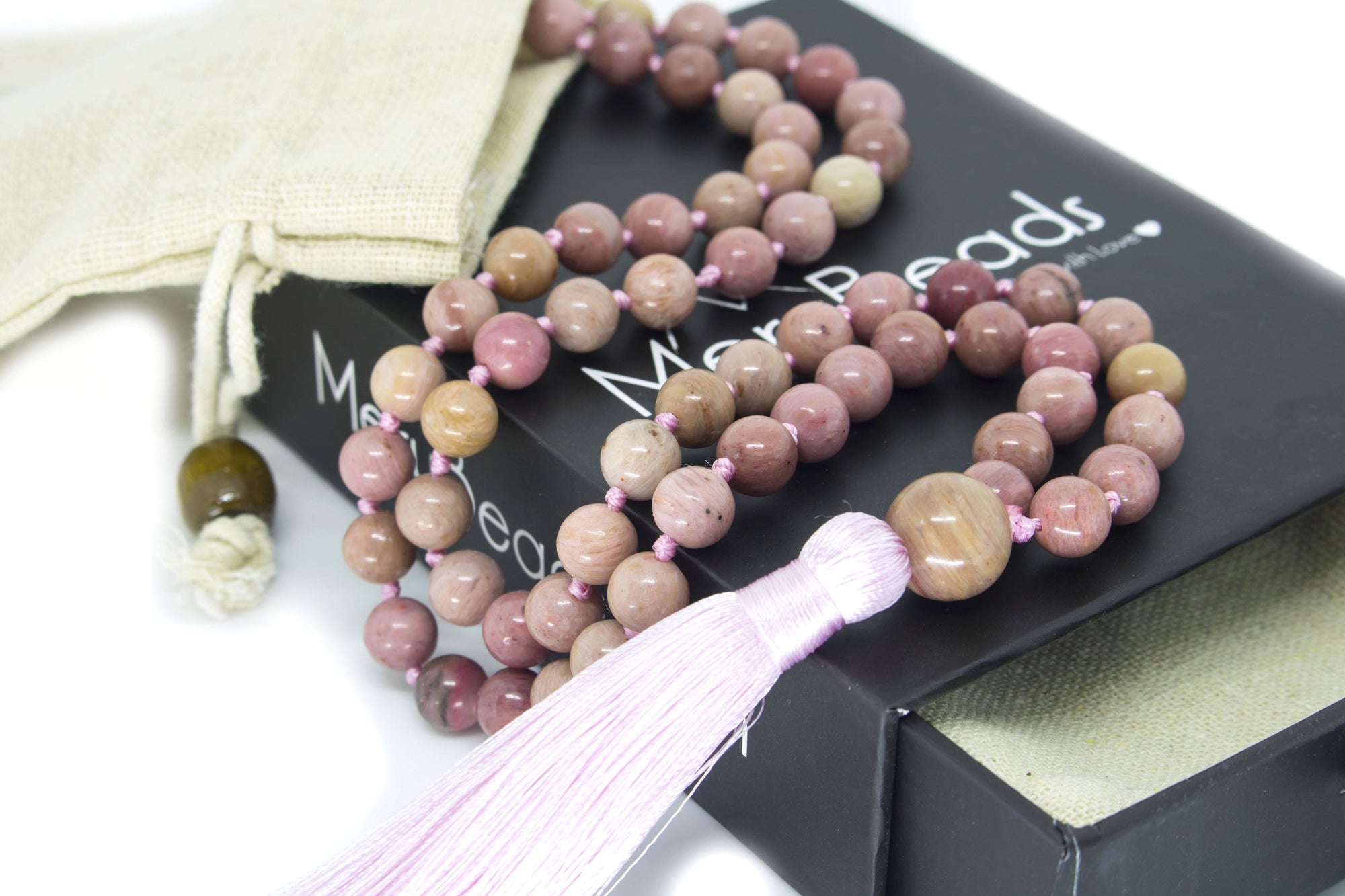 Rhodonite Mala Beads Necklace Gemstone Guru MeruBeads