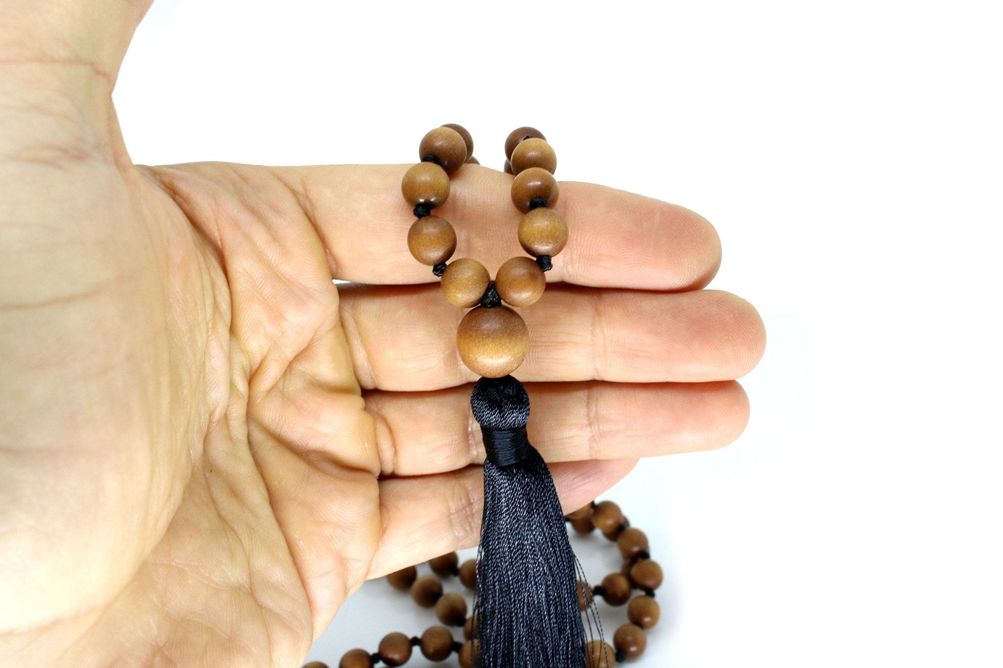 Sandalwood Mala Bracelet 8 Mm 27 Beads Prayer Mala, Knotted