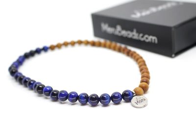Tiger's Eye Blue & Sandalwood Wrap Bracelet for Men - MeruBeads