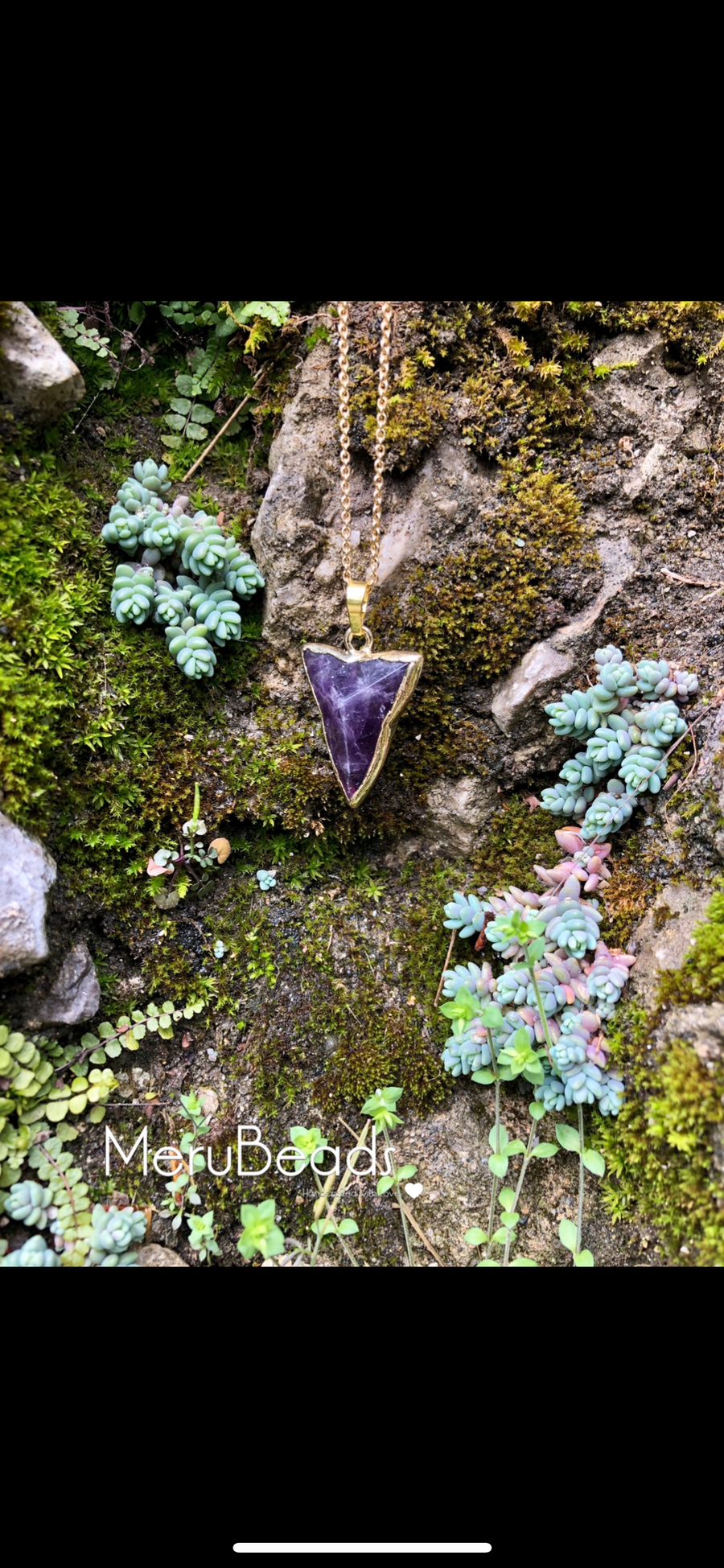 Amethyst Arrowhead Pendant Charm with Gold Plated Necklace - MeruBeads